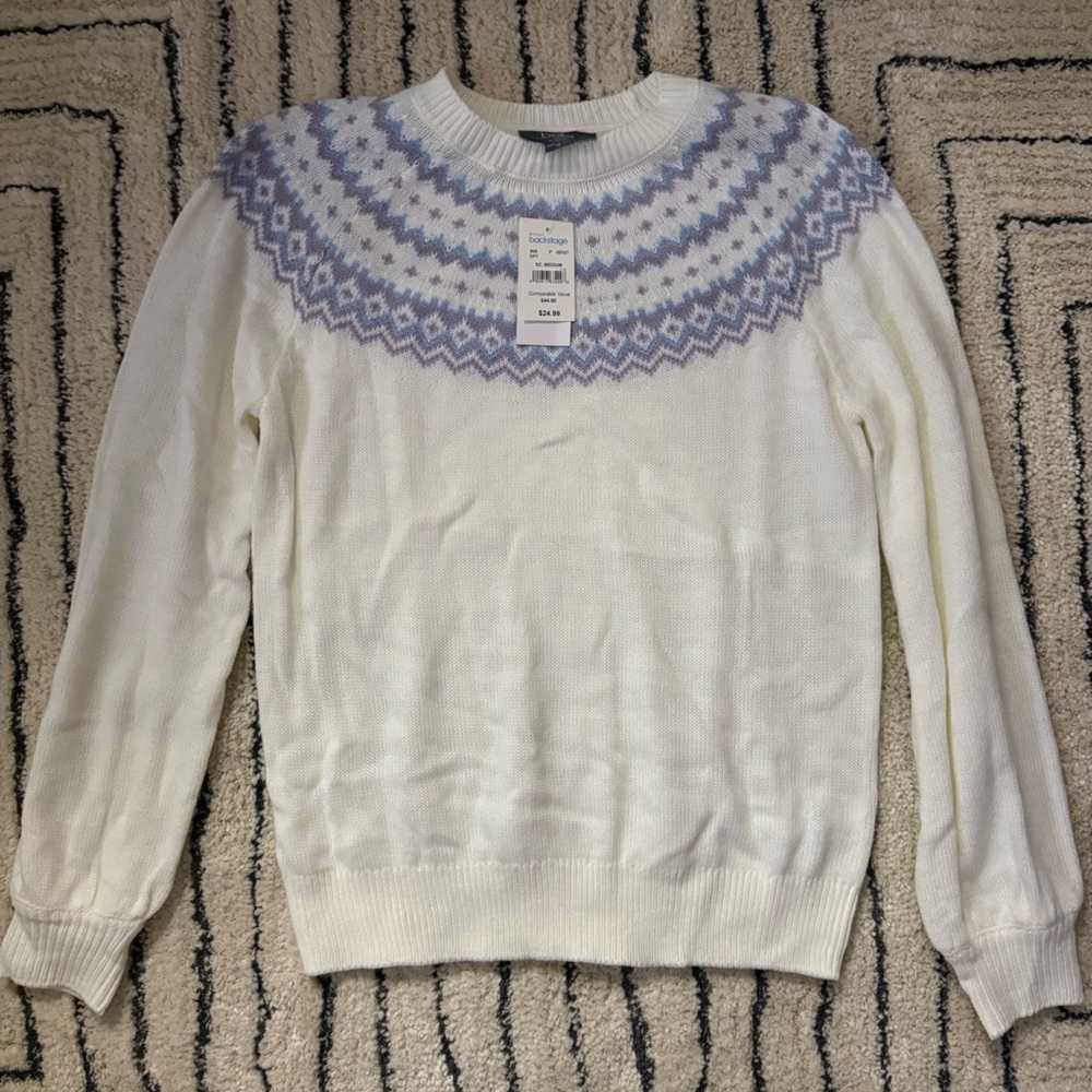 White and Purple Patterned Sweater
